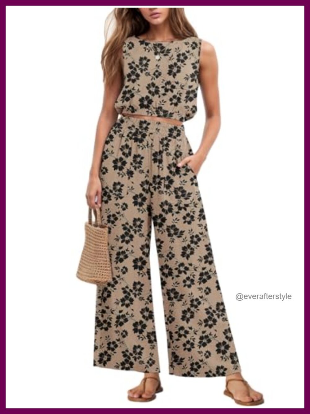 Two Piece Set Sleeveless Crop Top Wide Leg Pants Summer Outfit